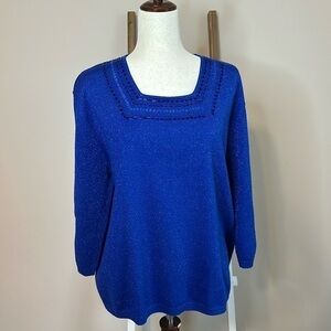 Dressbarn Blue Metallic Sweater with 3/4 Length Sleeves Size 18/20
